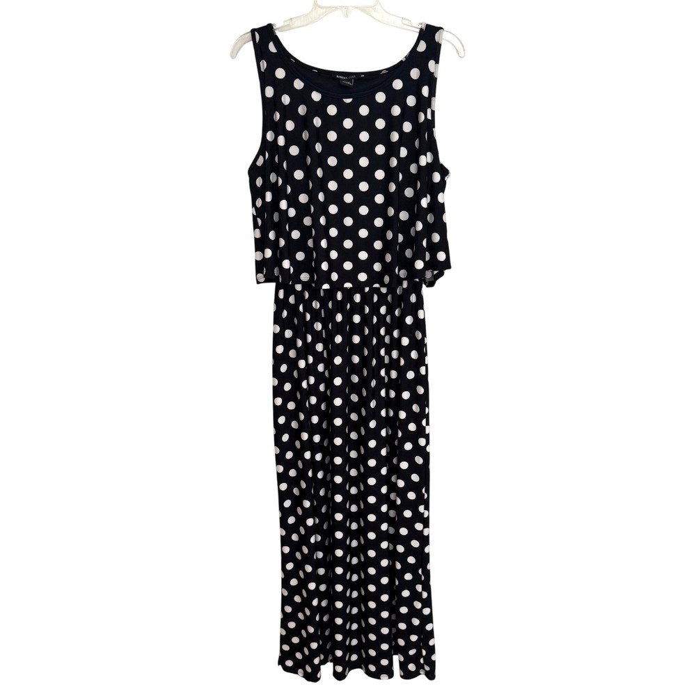 Polka Dot Popover Maxi Dress Black White Jersey Robert Louis Sleeveless XL Women